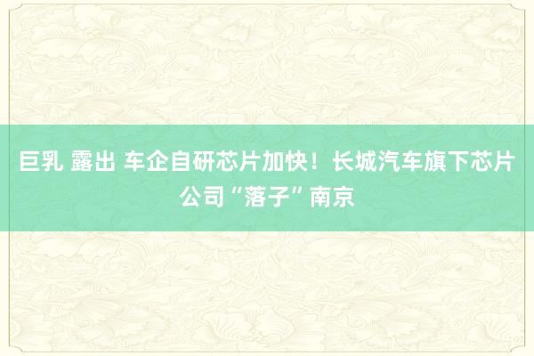 巨乳 露出 车企自研芯片加快！长城汽车旗下芯片公司“落子”南京