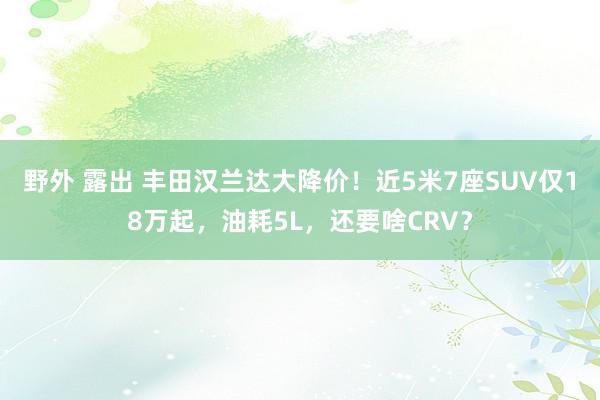 野外 露出 丰田汉兰达大降价！近5米7座SUV仅18万起，油耗5L，还要啥CRV？
